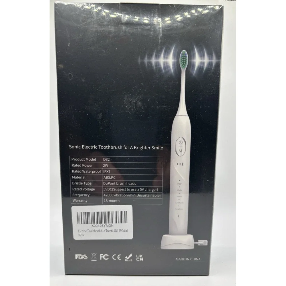 D32 Ultrasonic Whitening Toothbrush with 6‎ Brush Heads 5 Brush Modes 3 Levels